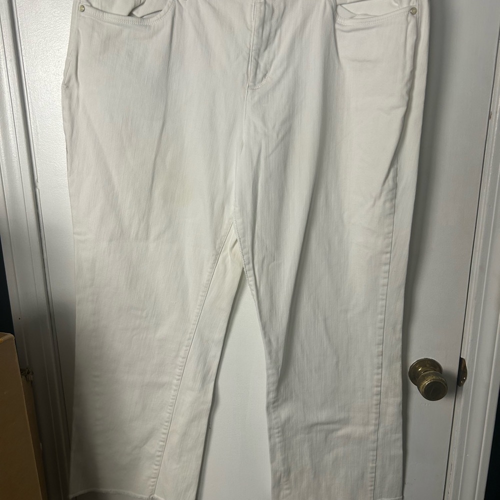 Talbots Women White Jeans Size 18 Straight Leg High Rise Raw Hem Denim Pants